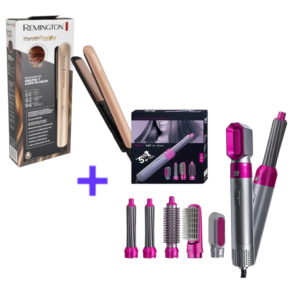 Cabello de Salón en Minutos! Cepillo 5 en 1 + Plancha Keratin