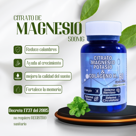 CITRATO CÁPSULAS – MAGNESIO + POTASIO + COLÁGENO⚡ “Energía, fuerza y alivio en una sola cápsula”