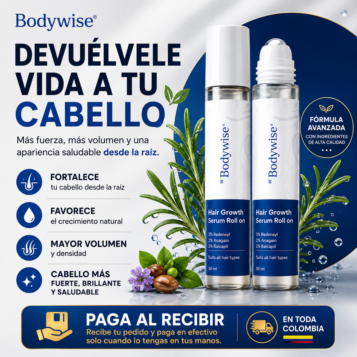 BodyWise Hair Growth-¡Devuélvele Vida a Tu Cabello! Más fuerza, más volumen y una apariencia saludable desde la raíz.